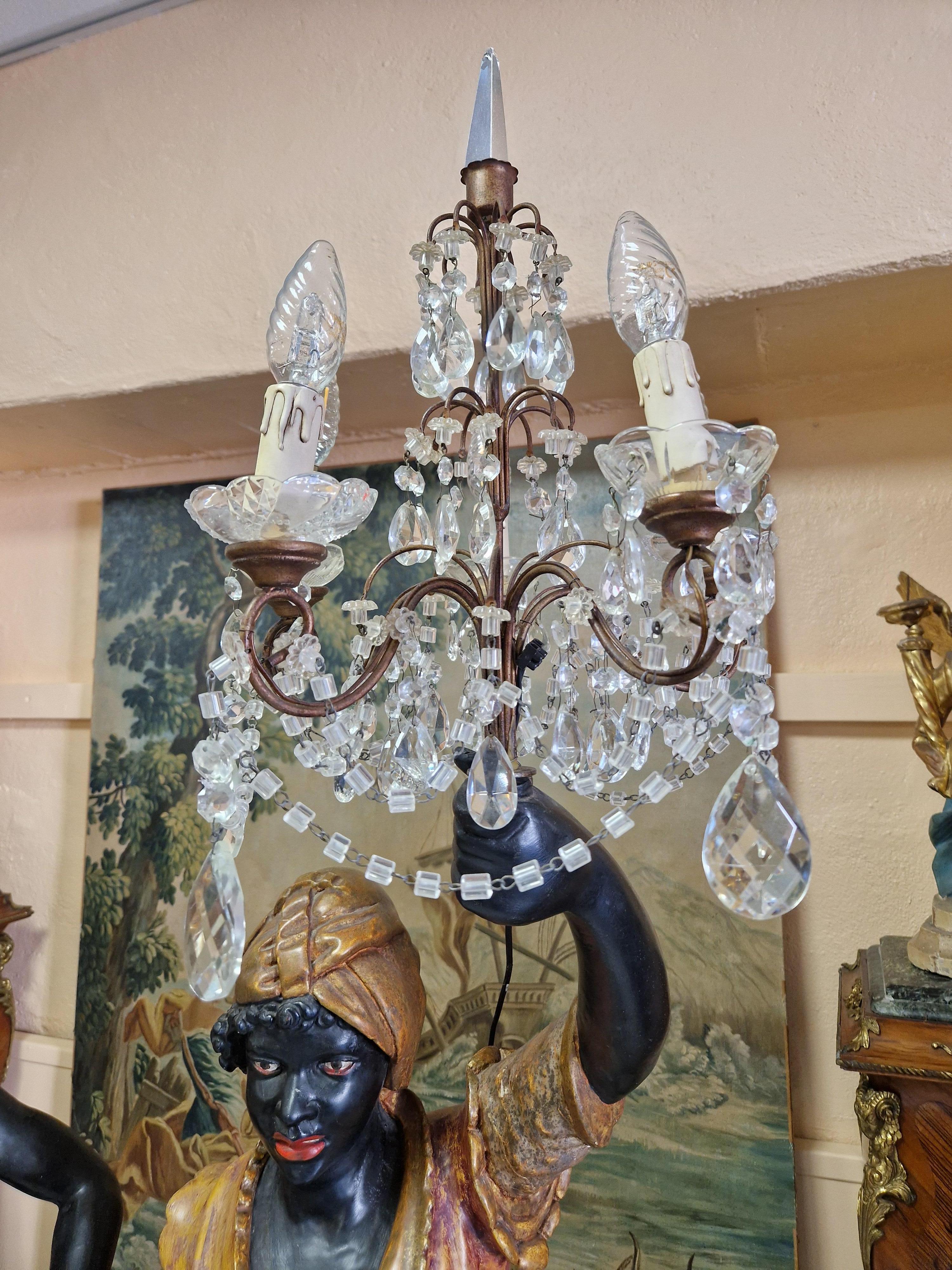 Pair of Venetian Floor Lamps Polychromed Wood In Good Condition For Sale In Buxton, GB