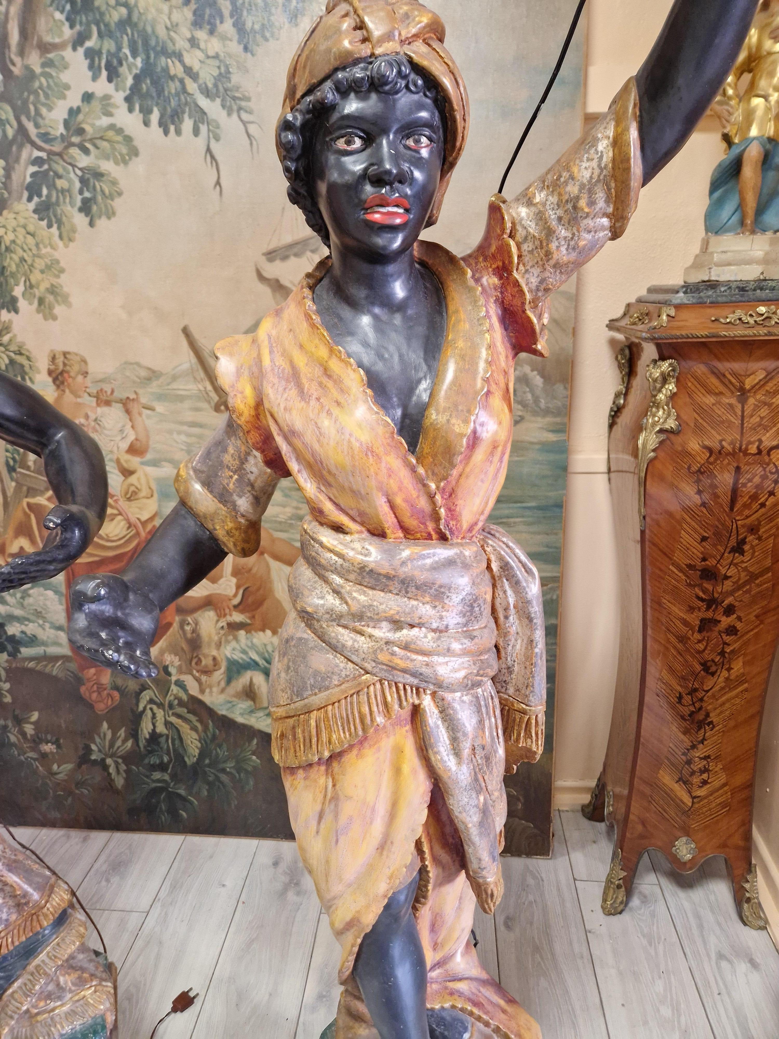 20th Century Pair of Venetian Floor Lamps Polychromed Wood For Sale