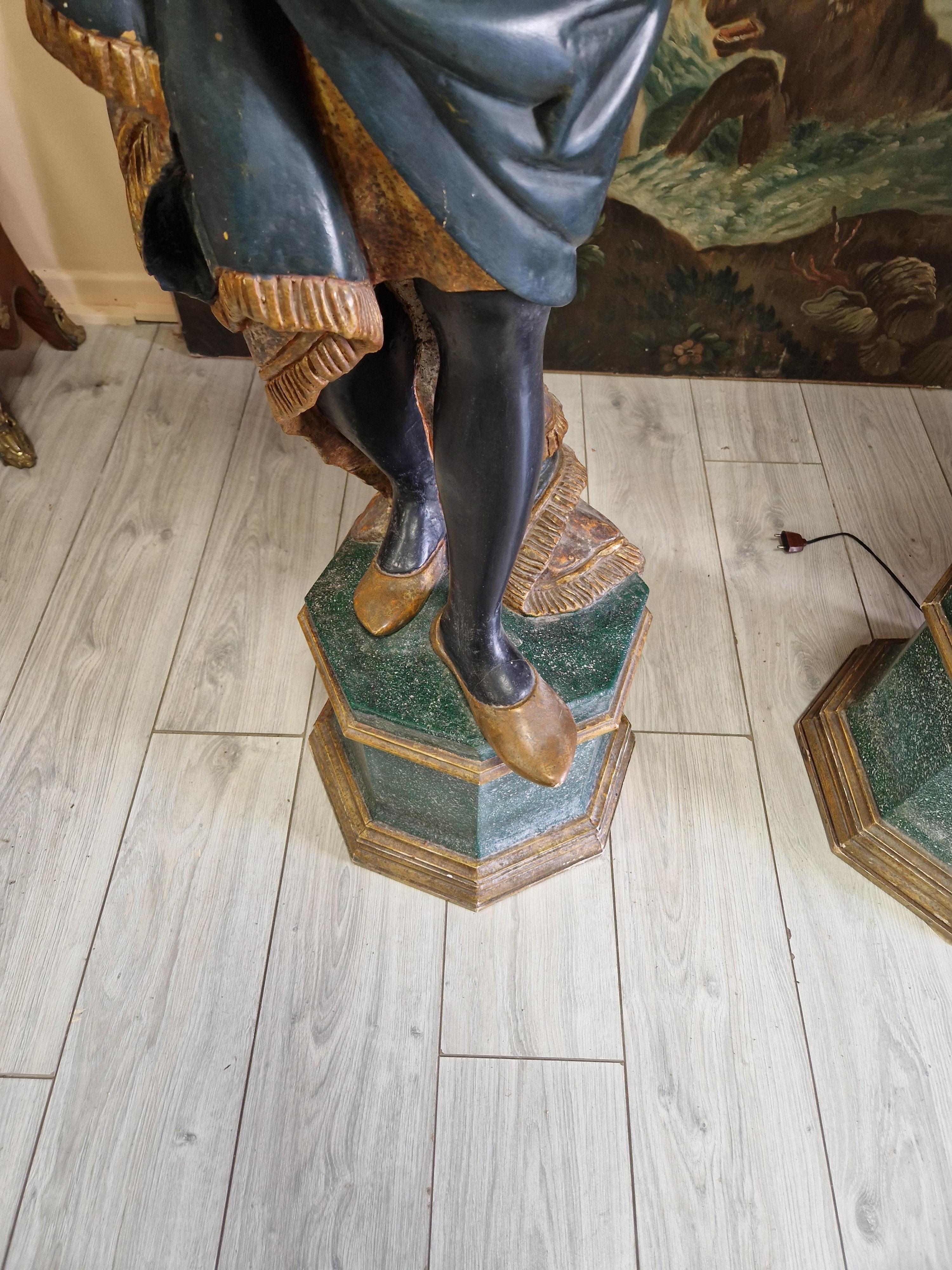 Pair of Venetian Floor Lamps Polychromed Wood For Sale 2
