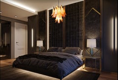 Pair of Italian Murano 26 Amber Petals Chandeliers, Murano
