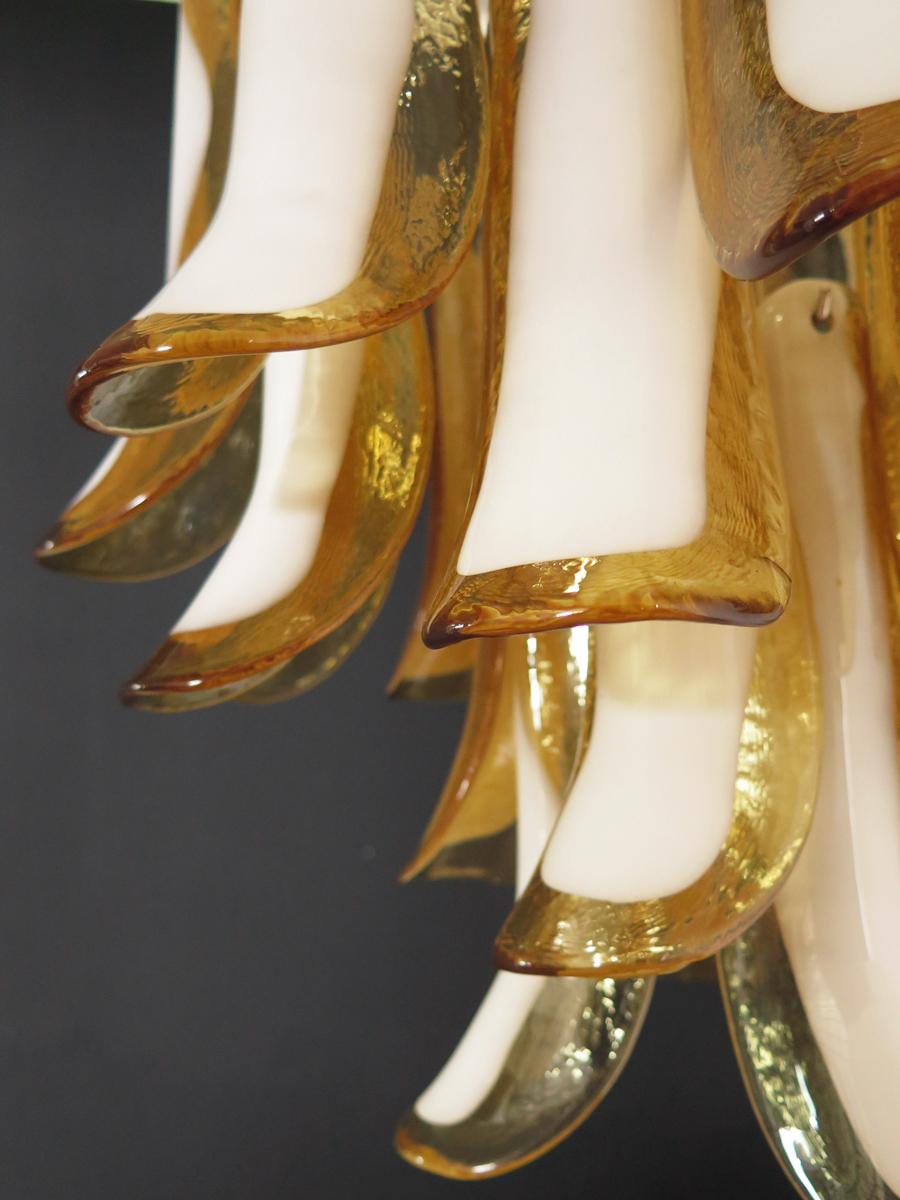 Art Glass Pair of Italian Murano 26 Amber Petals Chandeliers, Murano For Sale