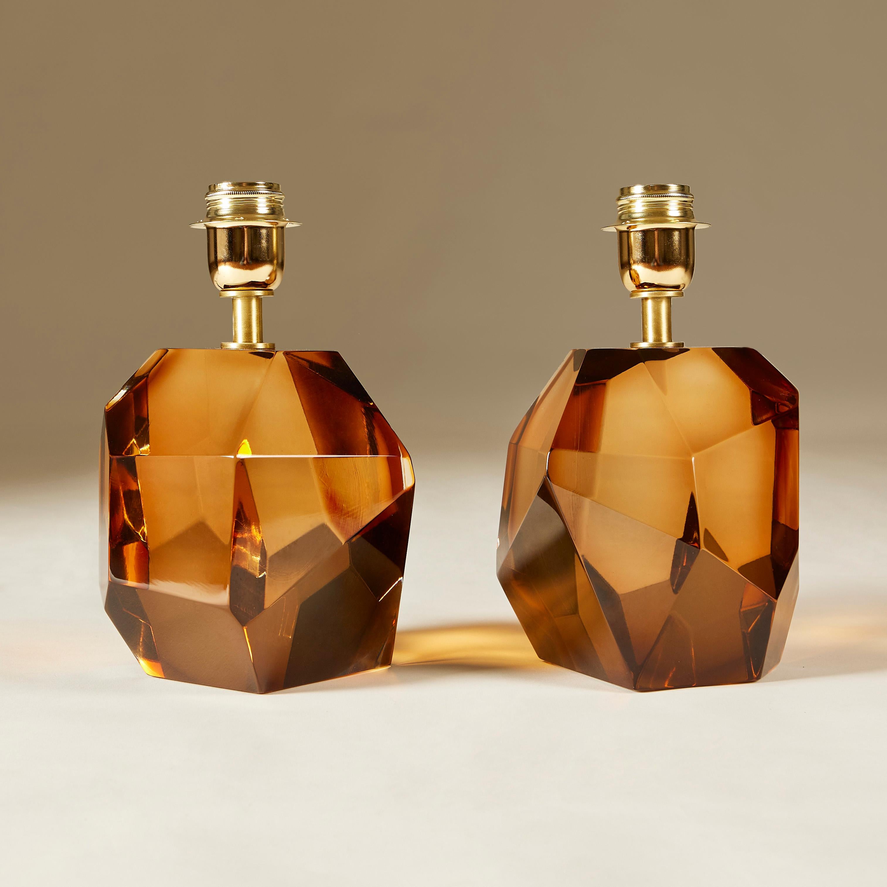 Italiano Coppia di lampade da tavolo Jewell in ambra italiana di Murano in vendita