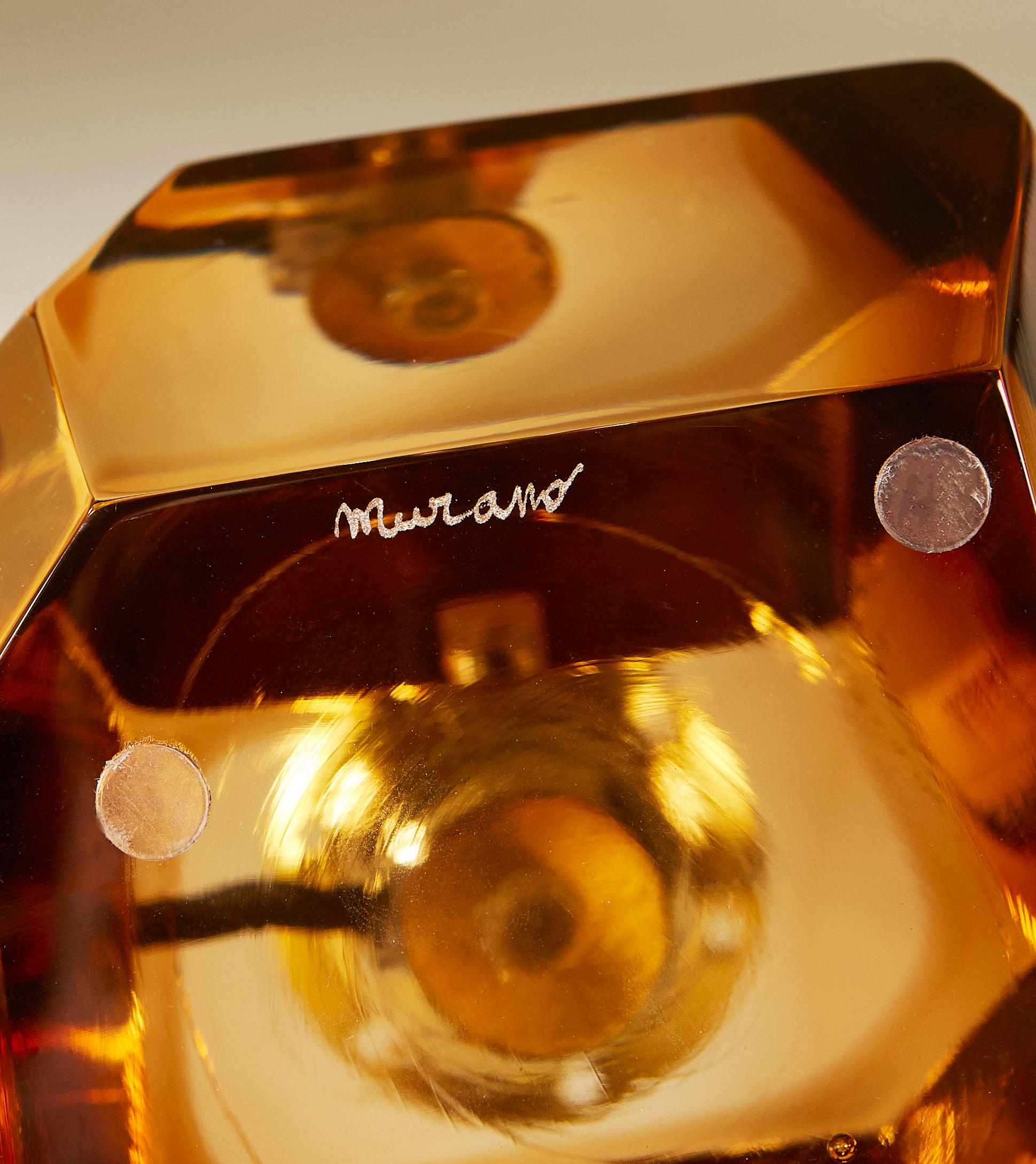 Sfaccettato Coppia di lampade da tavolo Jewell in ambra italiana di Murano in vendita