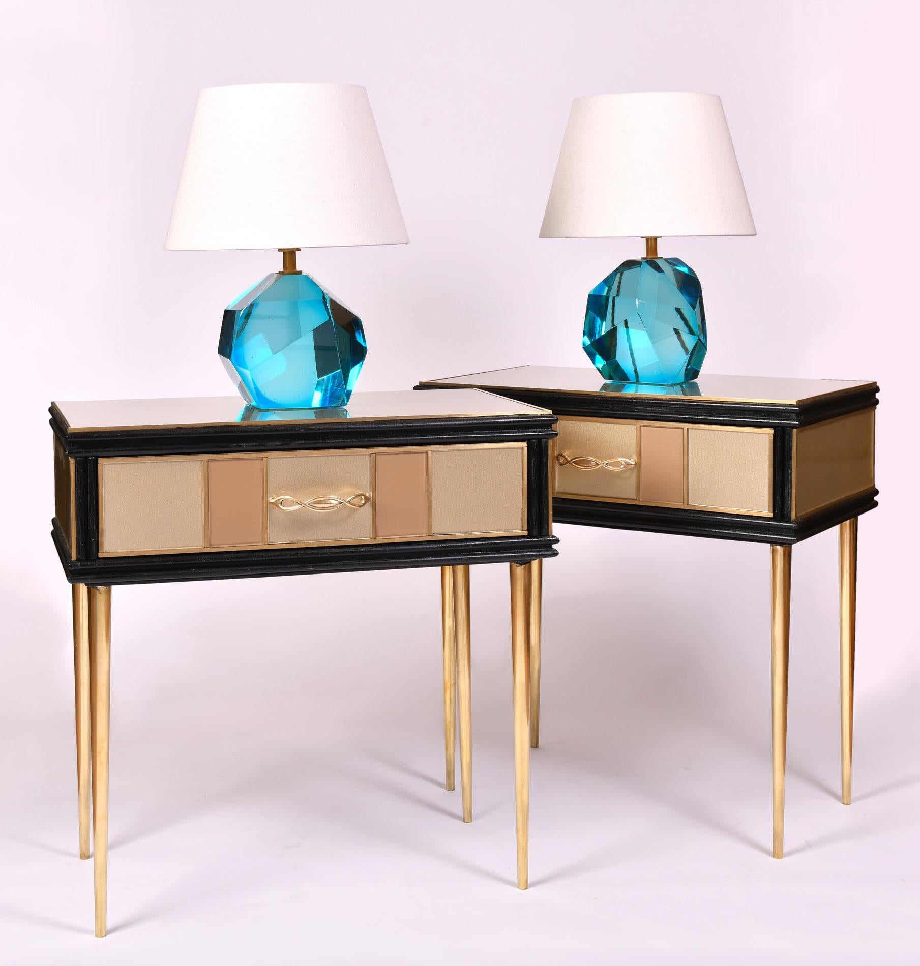 Pair of Italian Murano Aqua Rock Jewel Table Lamps For Sale 1