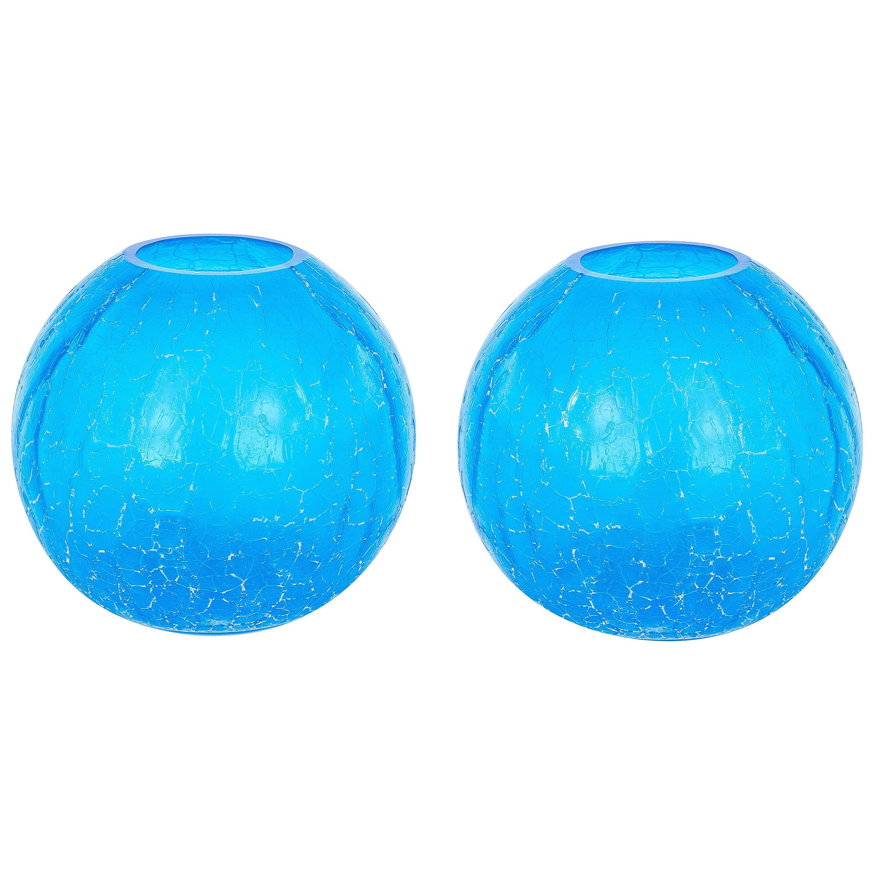 Pair of Sphere Vases in Italian Murano Blown Glass by Cenedese 1970s Italy