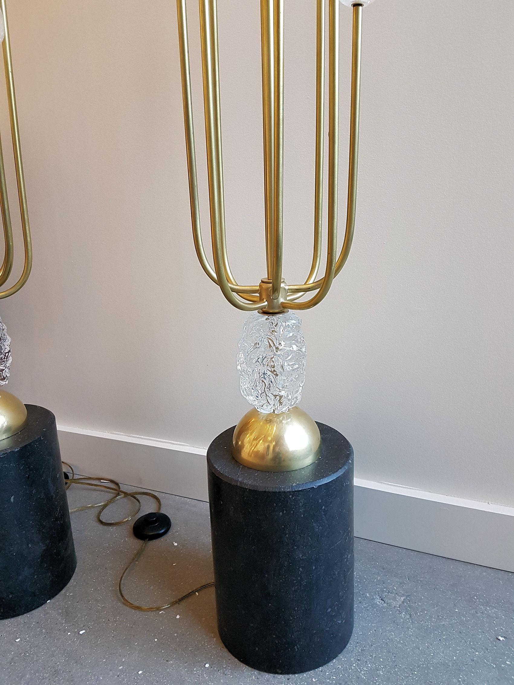 Late 20th Century Pair of Italian Murano, Brass and Stone Floor Lamps, Mid-Century Modern, 1970s