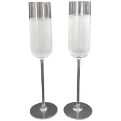 Pair of Italian Murano Champagne Glasses by Salviati