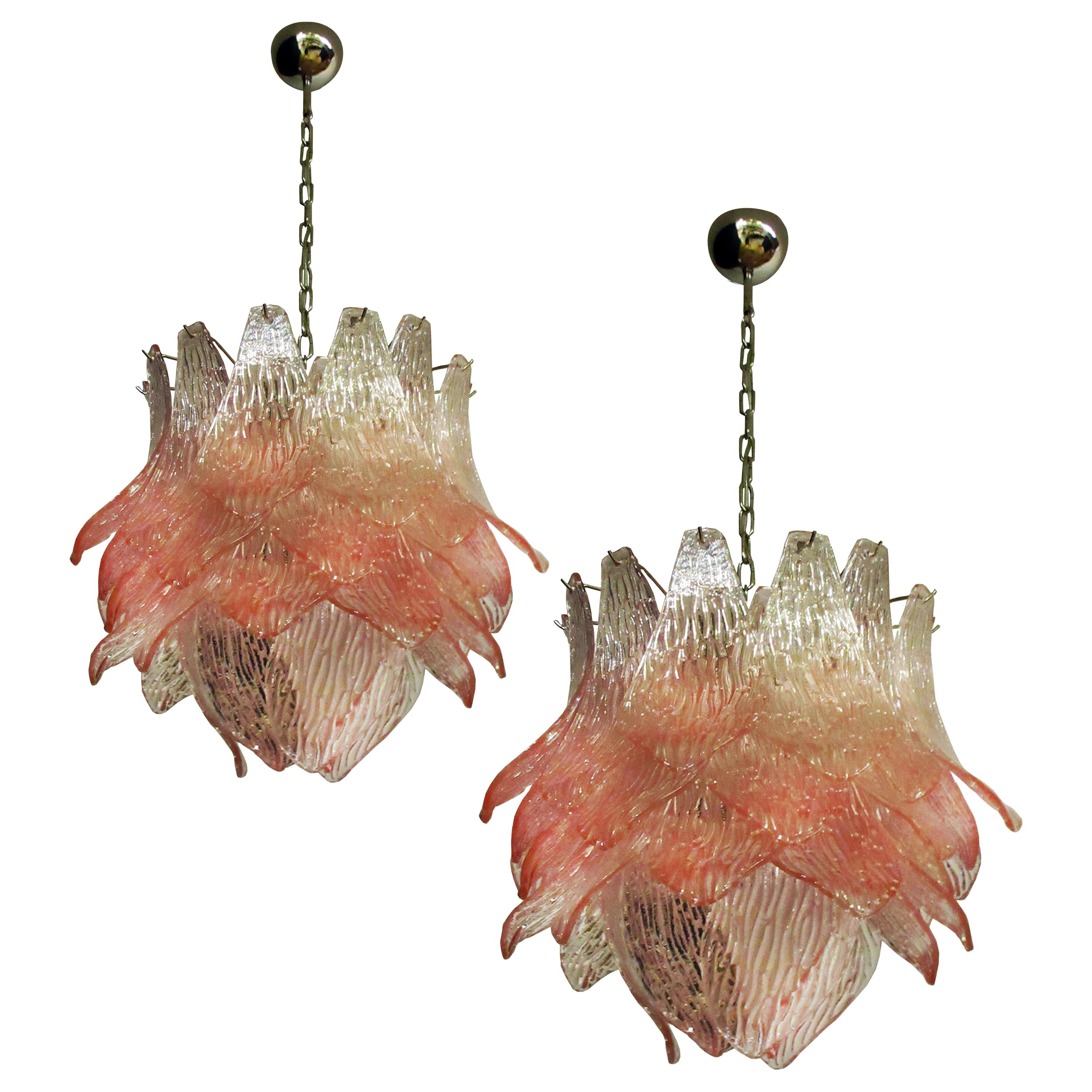 Pair of Italian Murano Chandeliers Pink Glasses For Sale