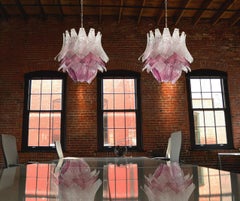 Paire de lustres italiens de Murano Verres transparents et améthyste:: Murano:: 1