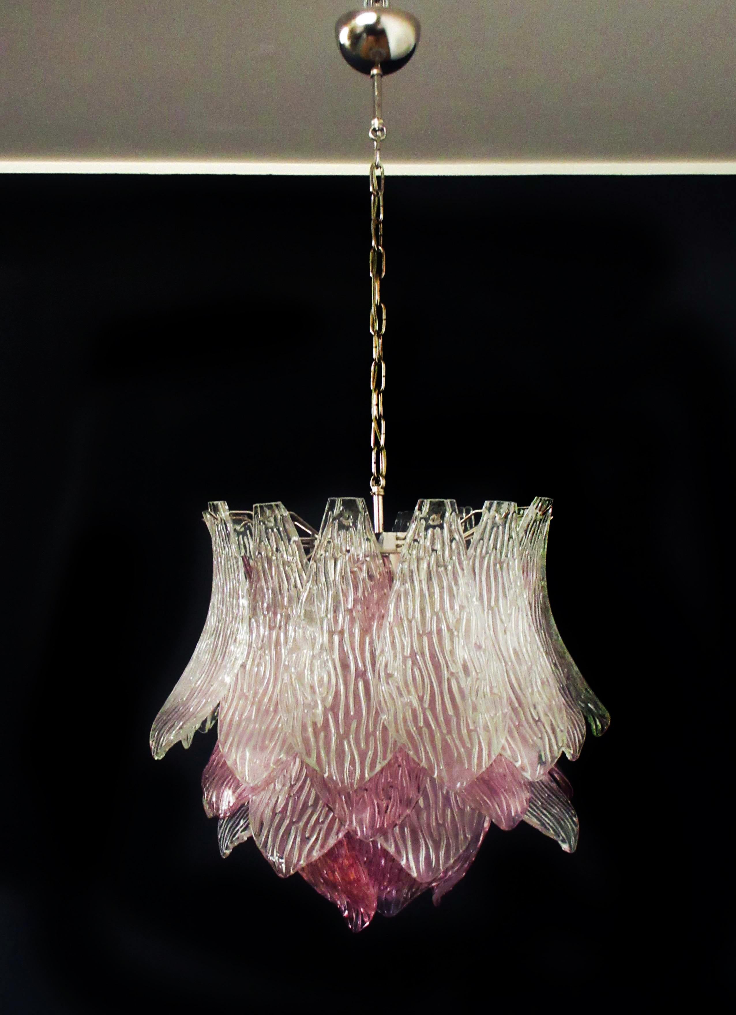 20th Century Pair of Italian Murano Chandeliers Transparent and Amethyst Glasses, Murano, 1 For Sale