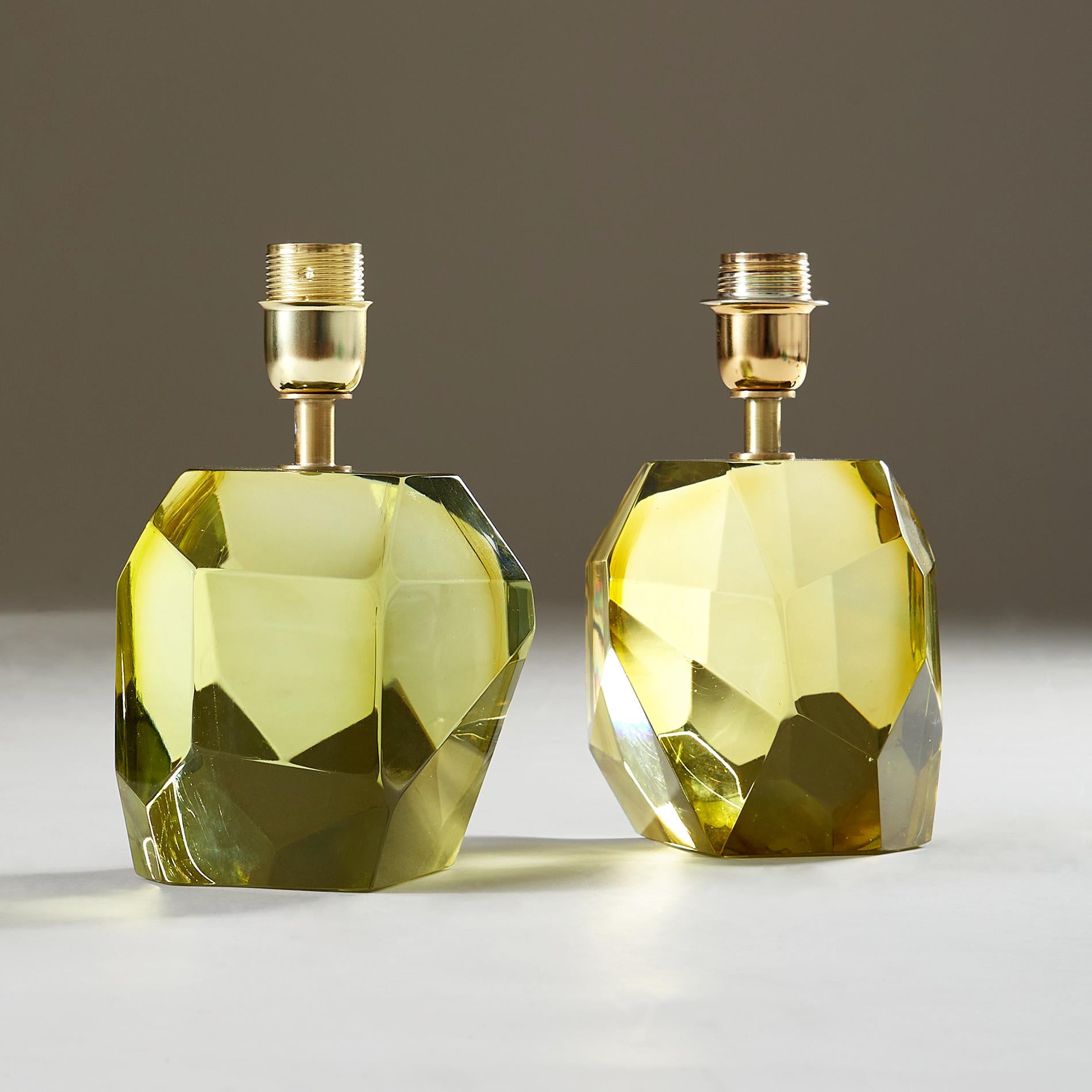 Pair of Italian Murano Citrine 'Rock' Table Lamps In New Condition For Sale In London, GB