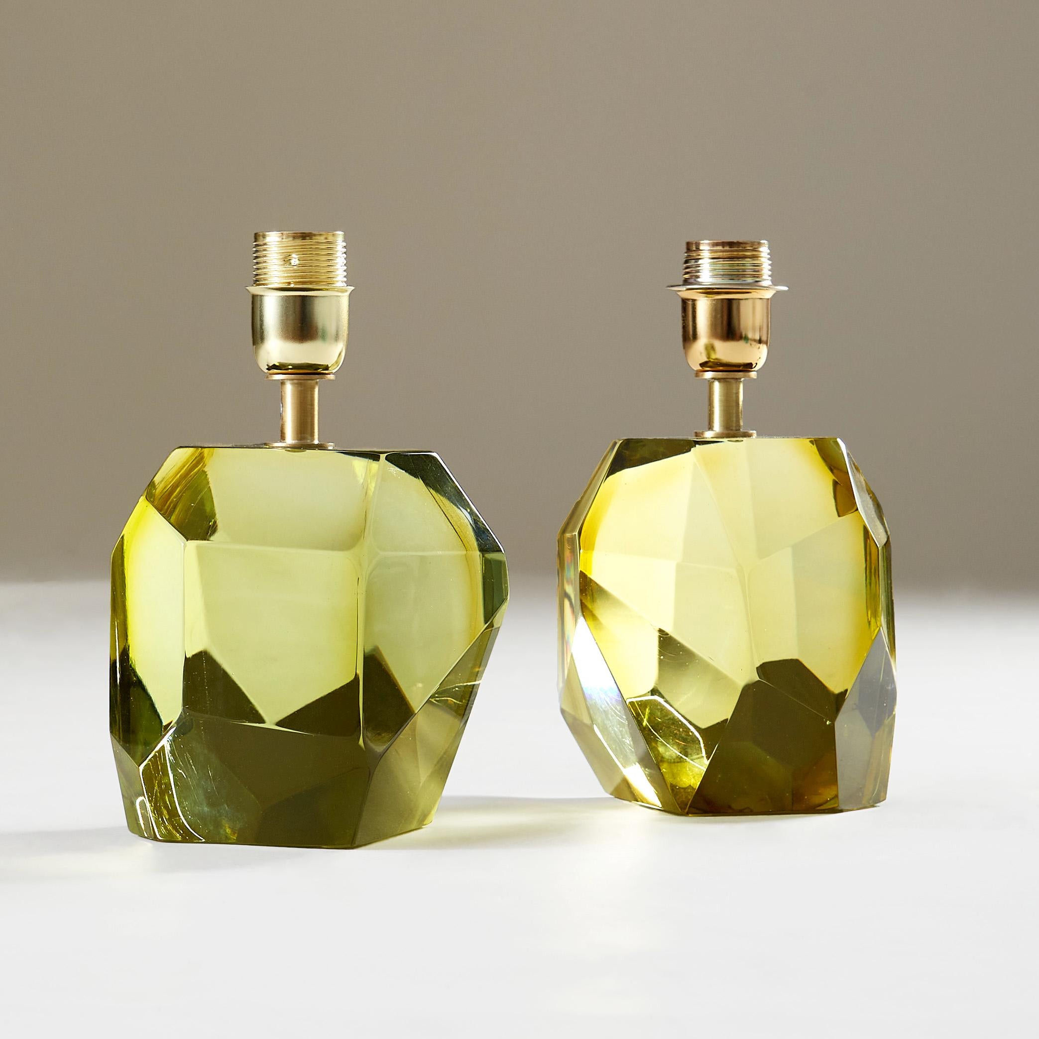 Contemporary Pair of Italian Murano Citrine 'Rock' Table Lamps For Sale