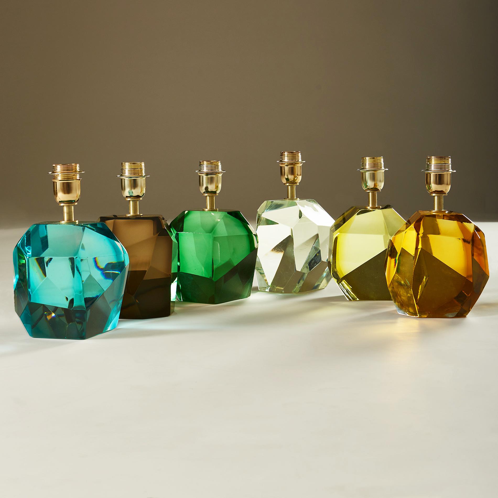 Vetro di Murano Coppia di Citrini italiani di Murano  Lampade da tavolo Table Rock Jewell in vendita