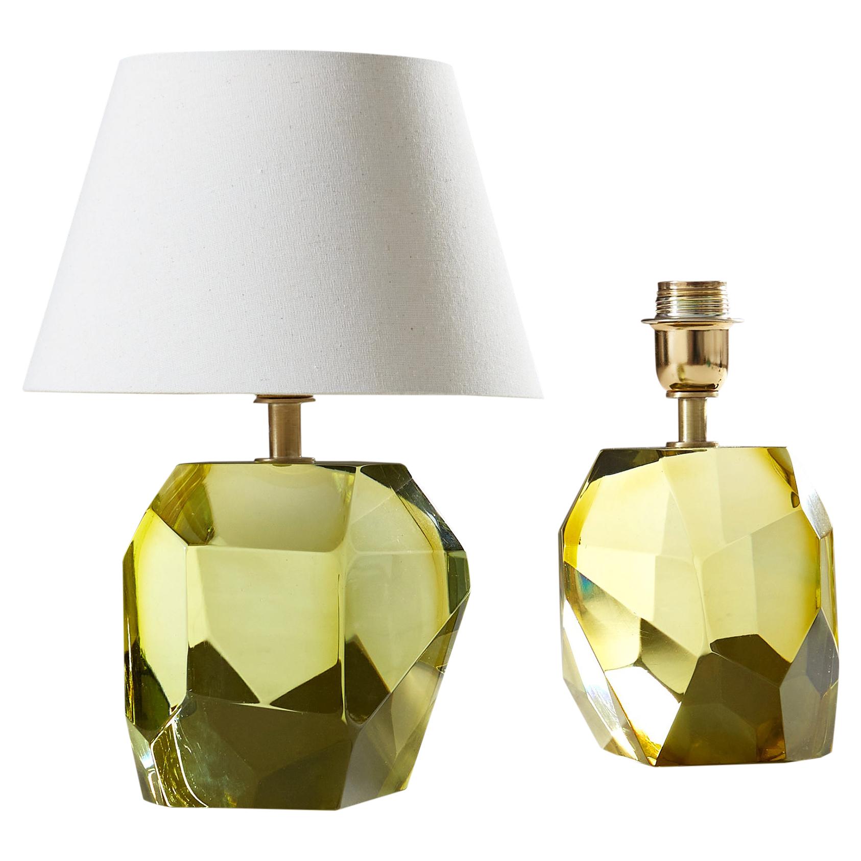 Pair of Italian Murano Citrine 
Rock
 Table Lamps