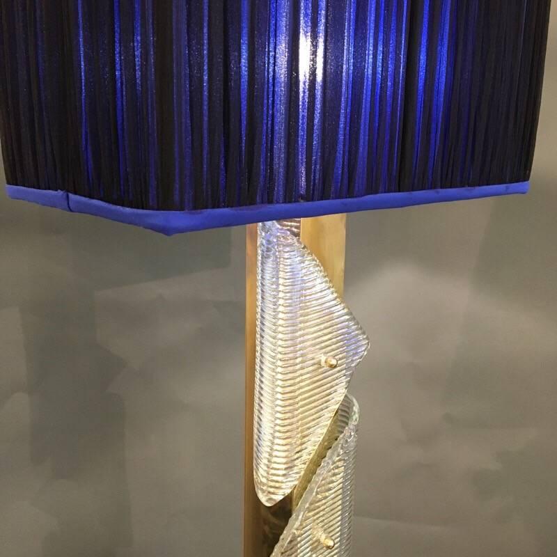 Pair of Italian Murano Clear Glass and Brass Lamps, 1970s 4