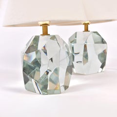 Pair of Italian Murano clear 'Rock' Table Lamps