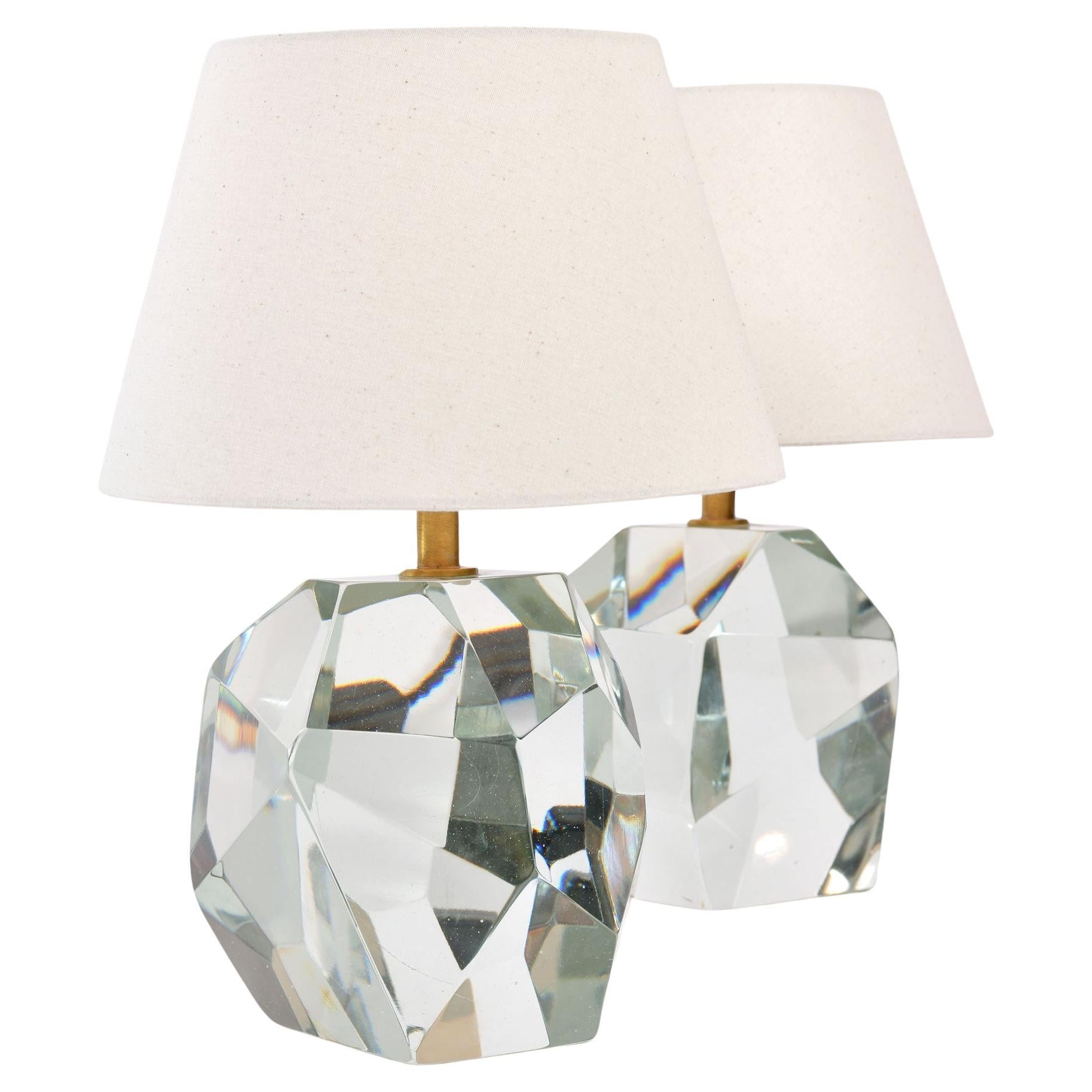Pair of Italian Murano clear 'Rock' Table Lamps For Sale