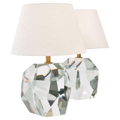 Pair of Italian Murano clear 'Rock' Table Lamps