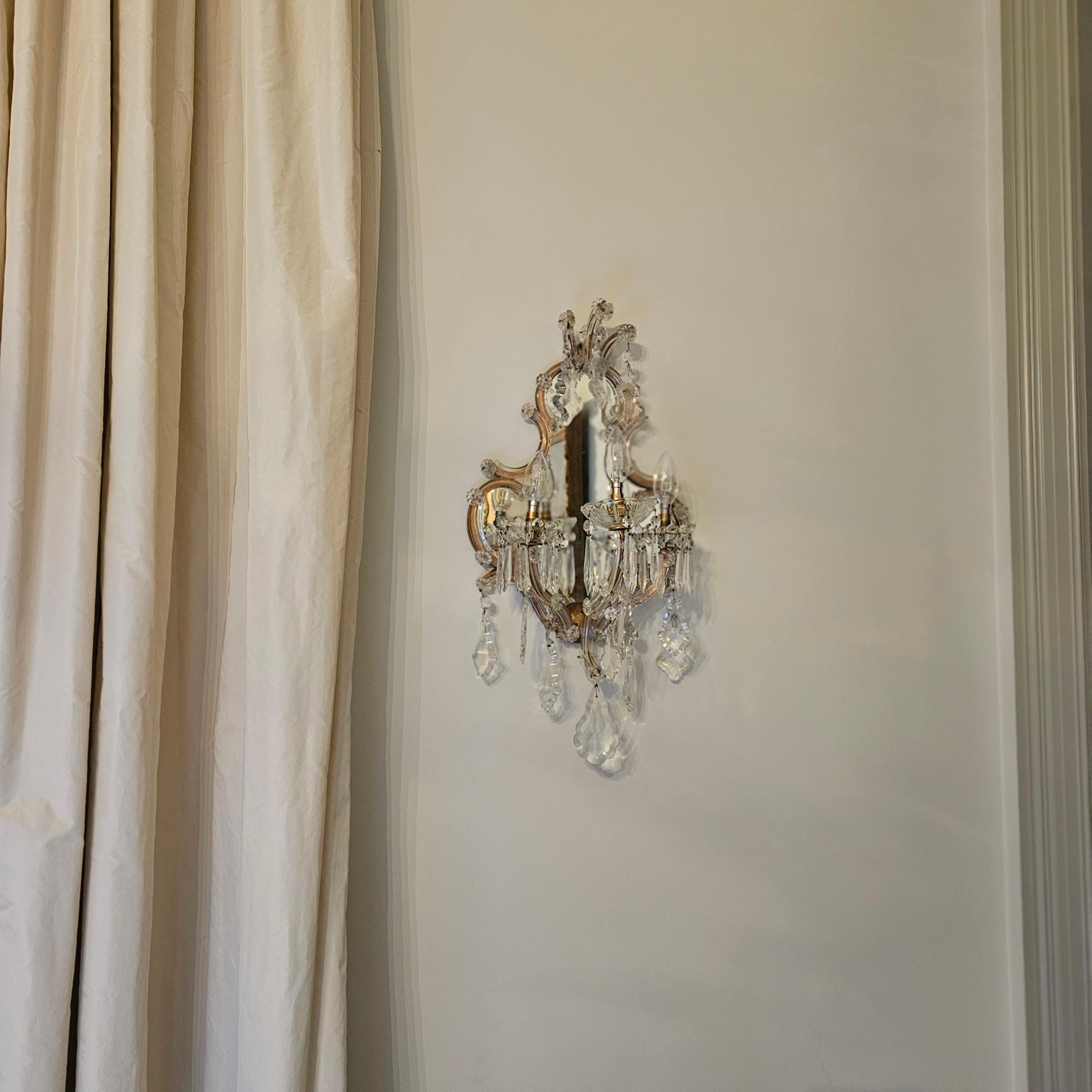 Pair of Italian Murano Crystal Drop Wall Sconces in the Style of Maria Theresa In Good Condition In Toorak, VIC