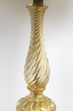Pair of Italian Murano Double-Baluster Form Lamps of Gold Venturine Glass