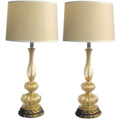 Pair of Italian Murano Double-Baluster Form Lamps of Gold Venturine Glass