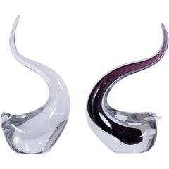 Pair of Italian Murano Dove Art Glass Sculptures