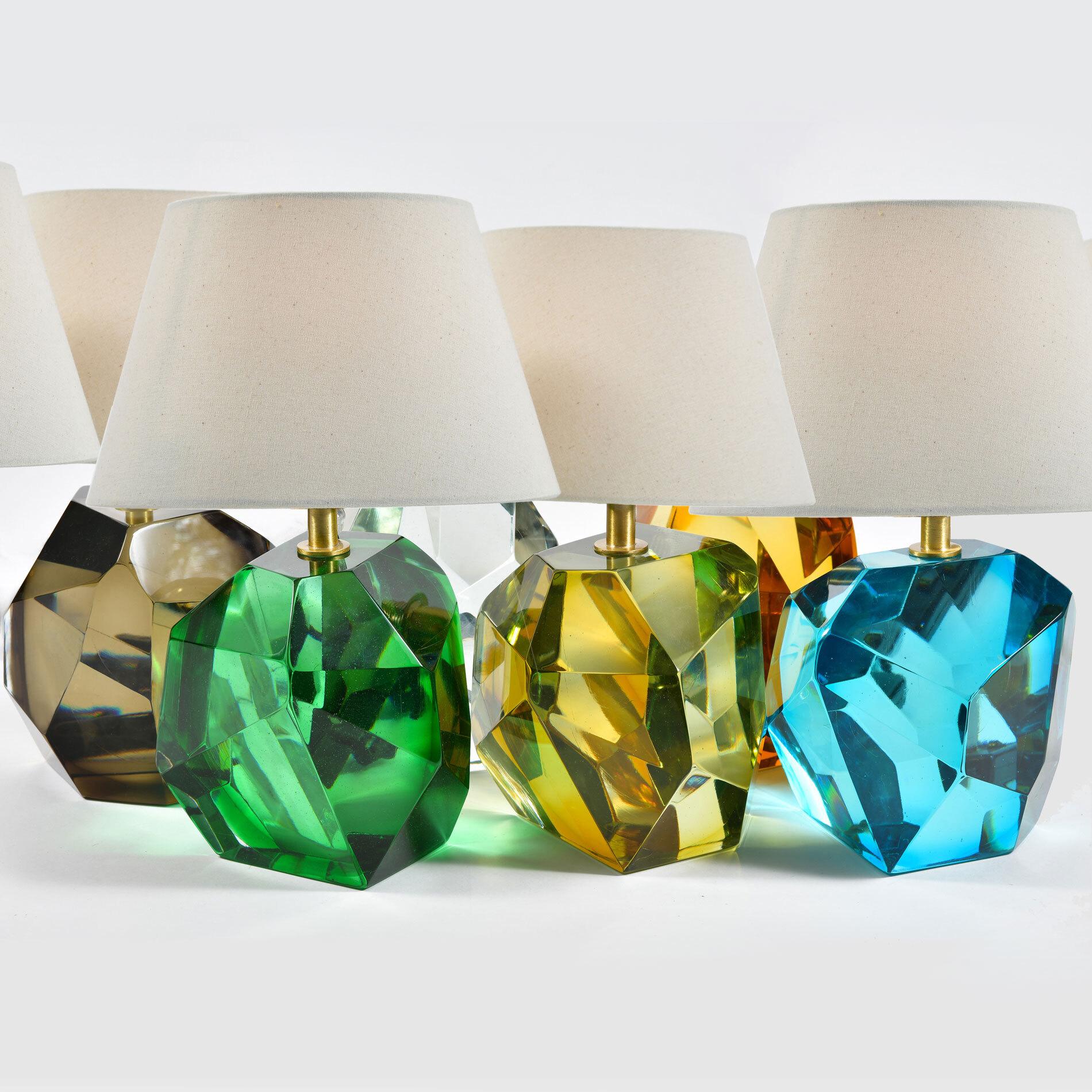 Paar italienische Murano-Smaragd-Tischlampen „Rock“ im Angebot 1