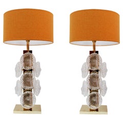 Paar italienische Tischlampen aus Murano-Glas und Messing, Italien