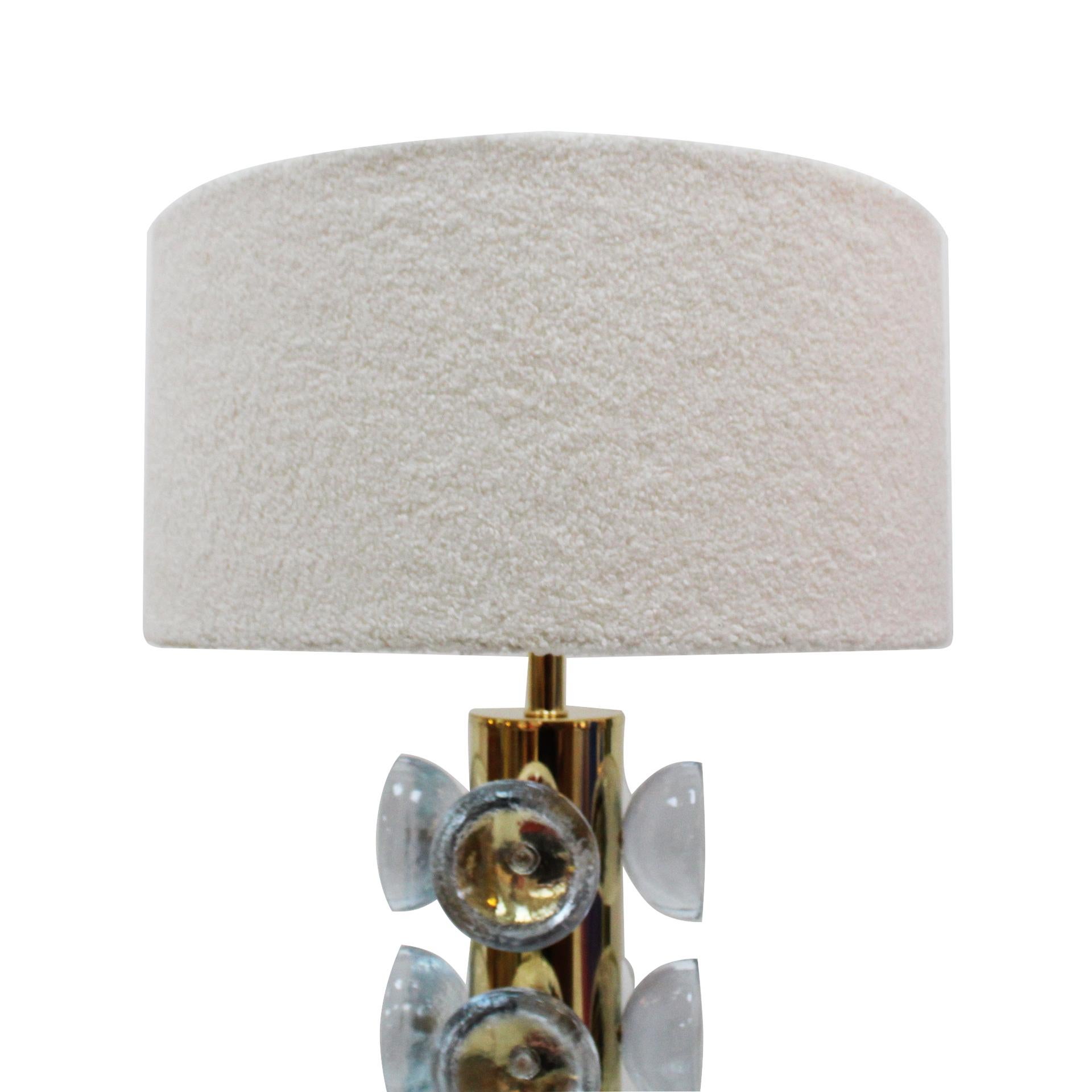 Mid-Century Modern Pair of Italian Murano Glass and Brass Table Lamps, Italy For Sale