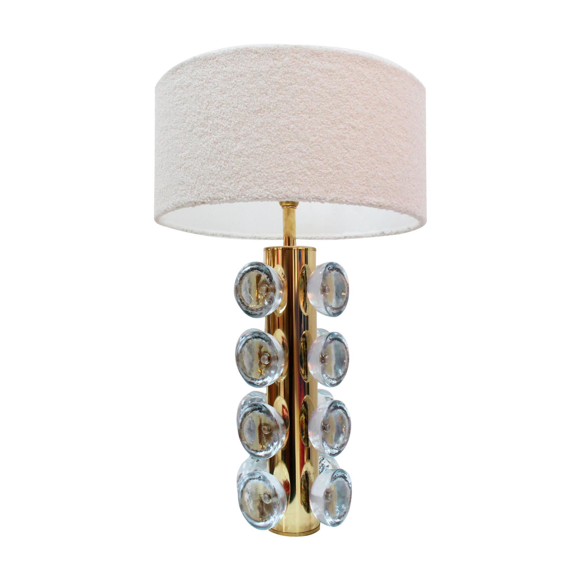 Contemporary Pair of Italian Murano Glass and Brass Table Lamps, Italy For Sale