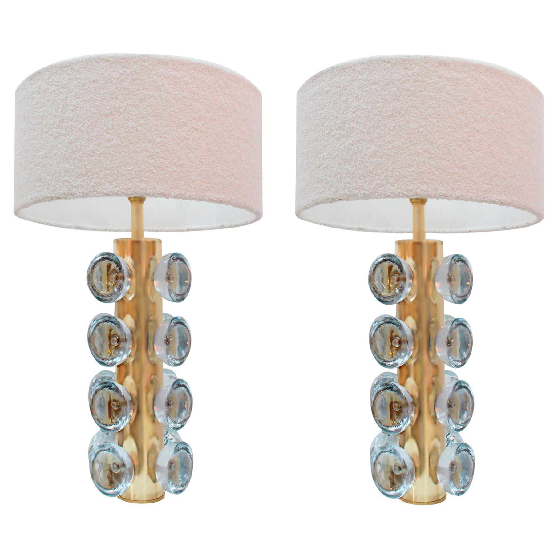 Paar italienische Tischlampen aus Murano-Glas und Messing, Italien