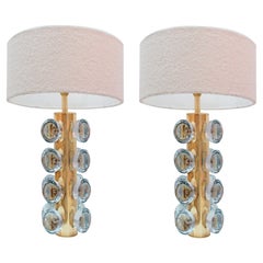 Pair of Italian Murano Glass and Brass Table Lamps, Italy