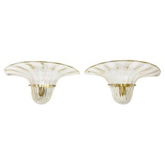 Pair of Italian Murano Glass and Brass Wall Light Sconces by Seguso