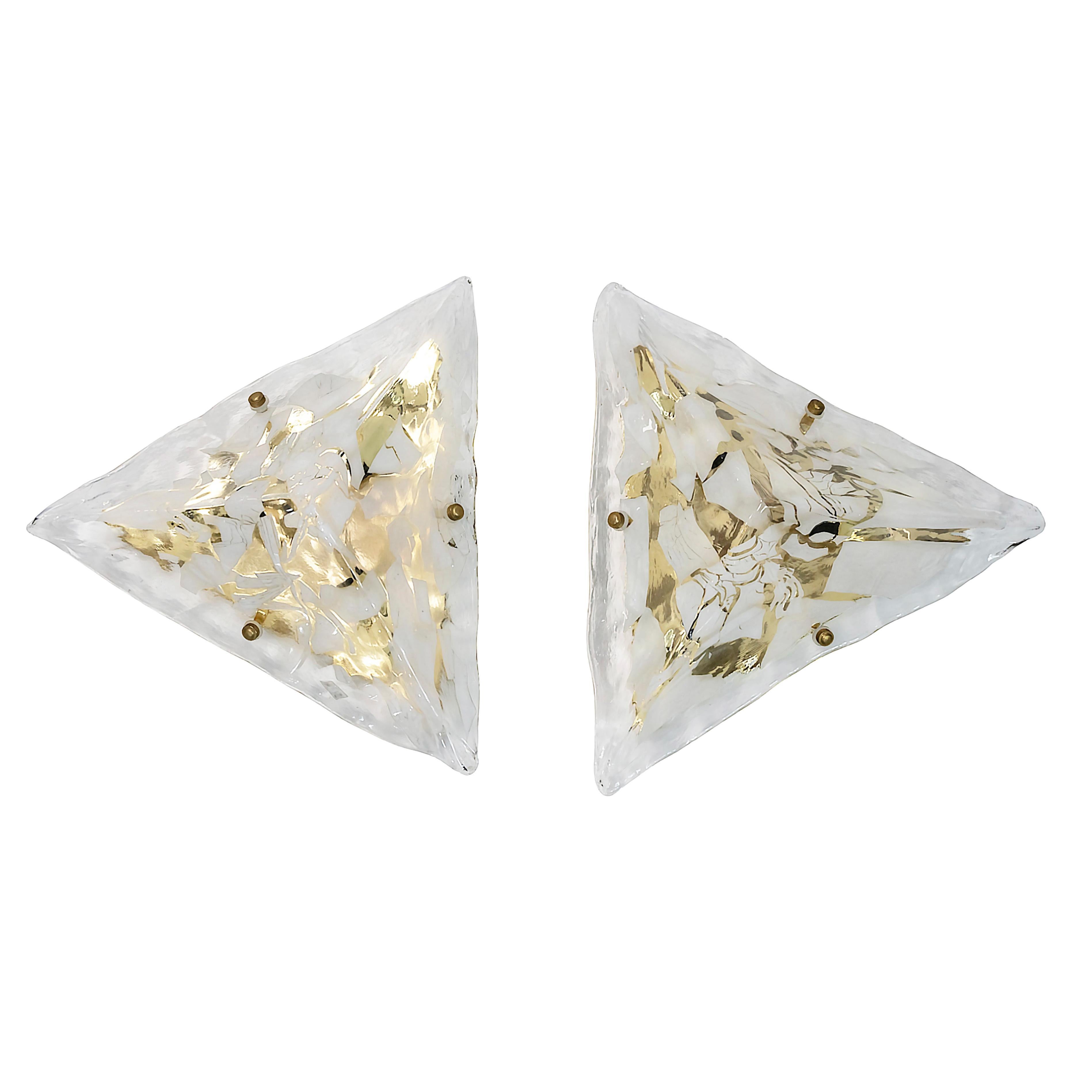 Coppia di lampade da parete in vetro di Murano e ottone