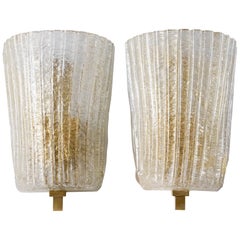 Pair of Italian Murano Glass and Brass Wall Light Sconces