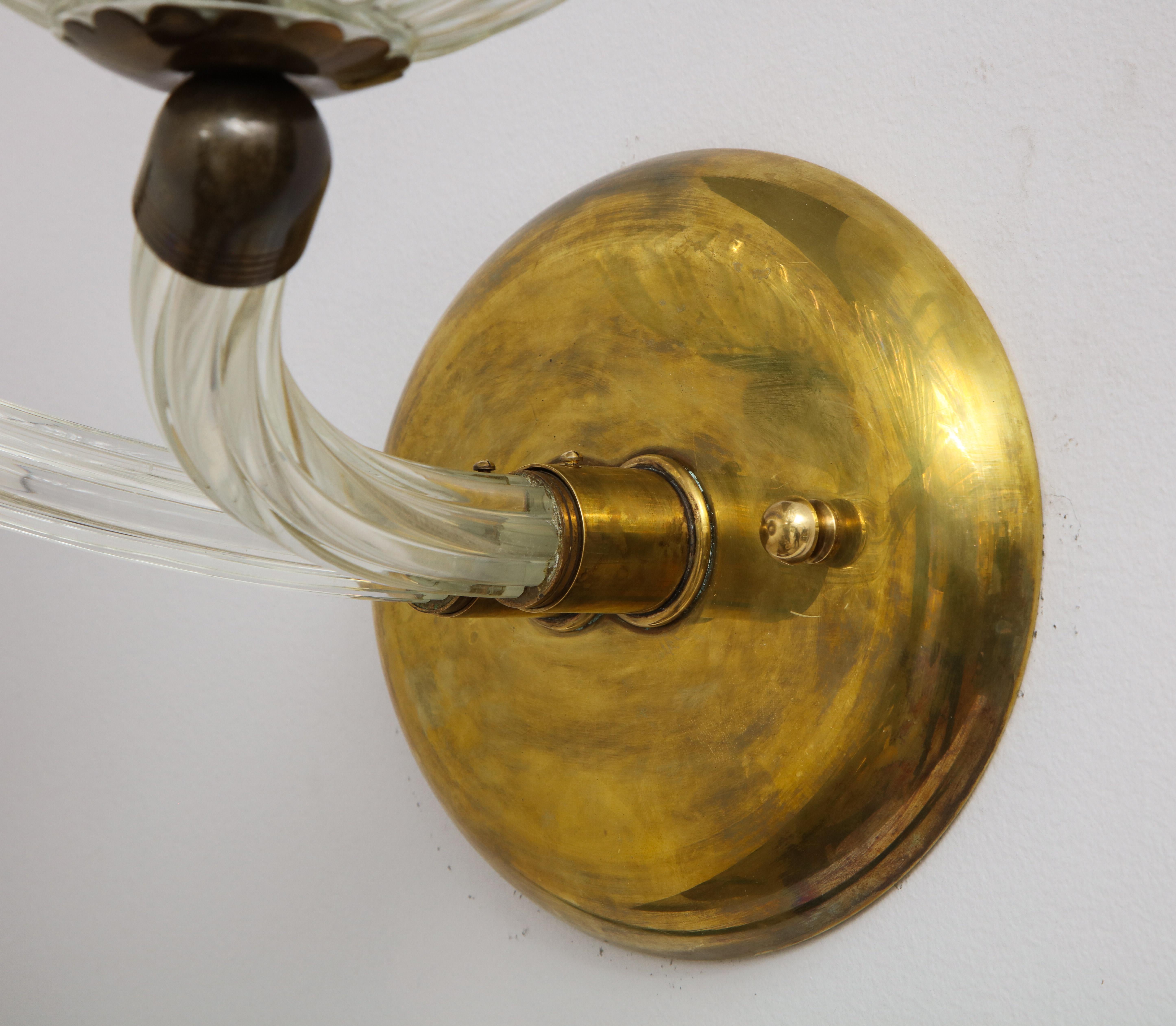 Pair of Italian Murano Glass and Brass Wall Sconces For Sale 6