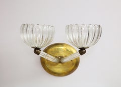 Pair of Italian Murano Glass and Brass Wall Sconces