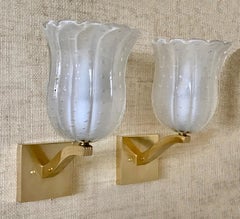 Pair of Italian Murano Glass and Brass Wall Sconces