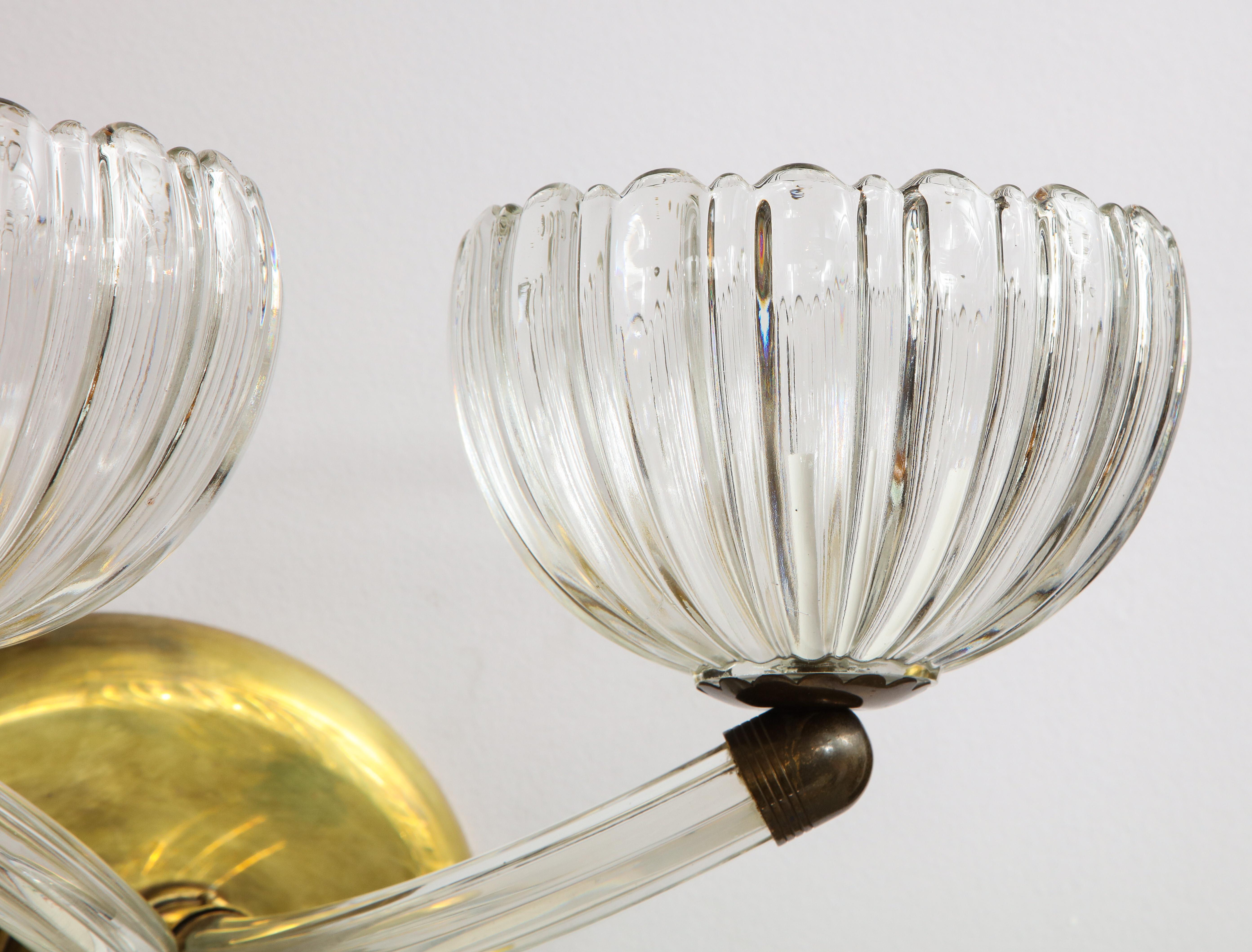 Mid-20th Century Pair of Italian Murano Glass and Brass Wall Sconces For Sale