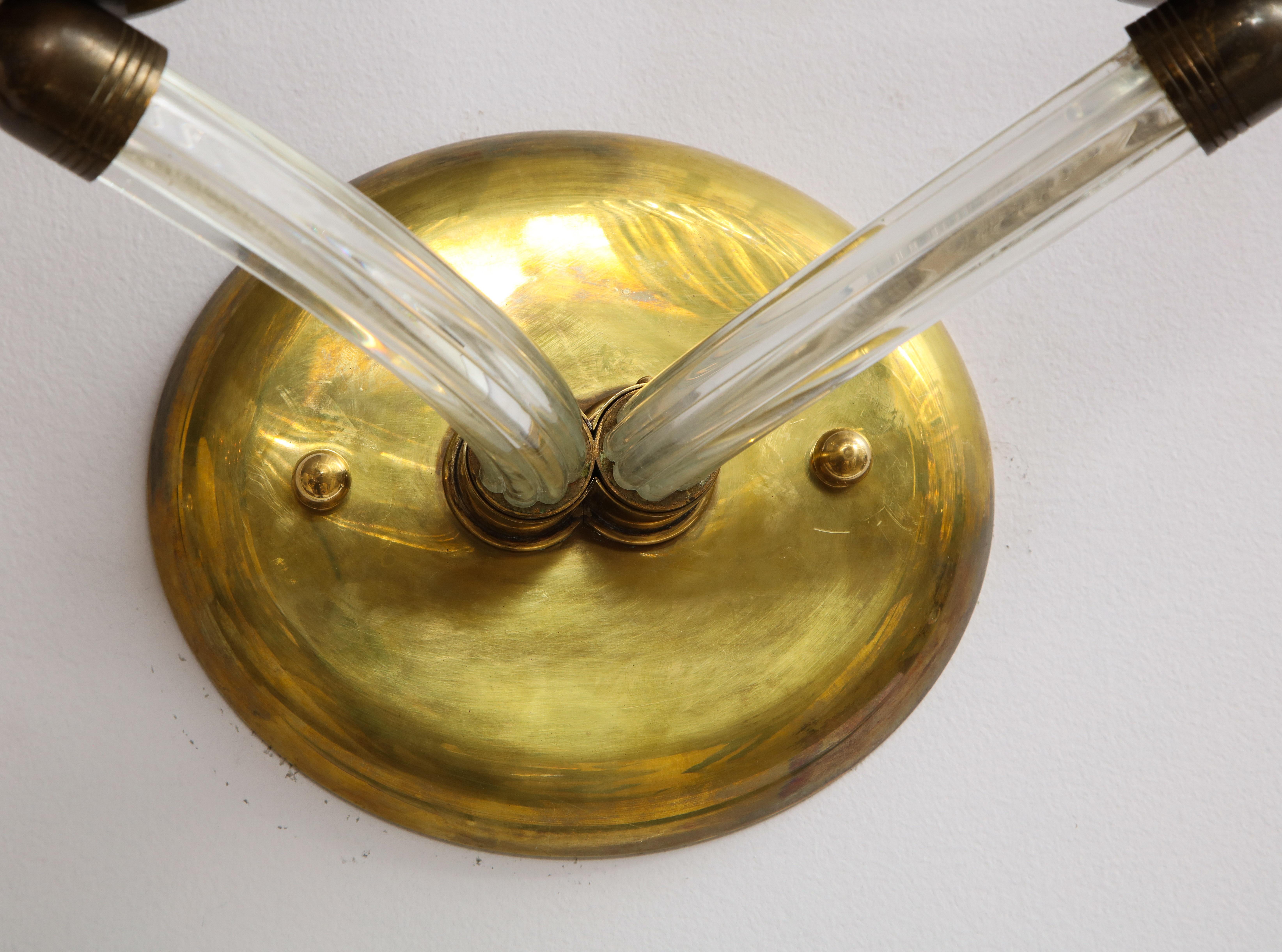 Pair of Italian Murano Glass and Brass Wall Sconces For Sale 2