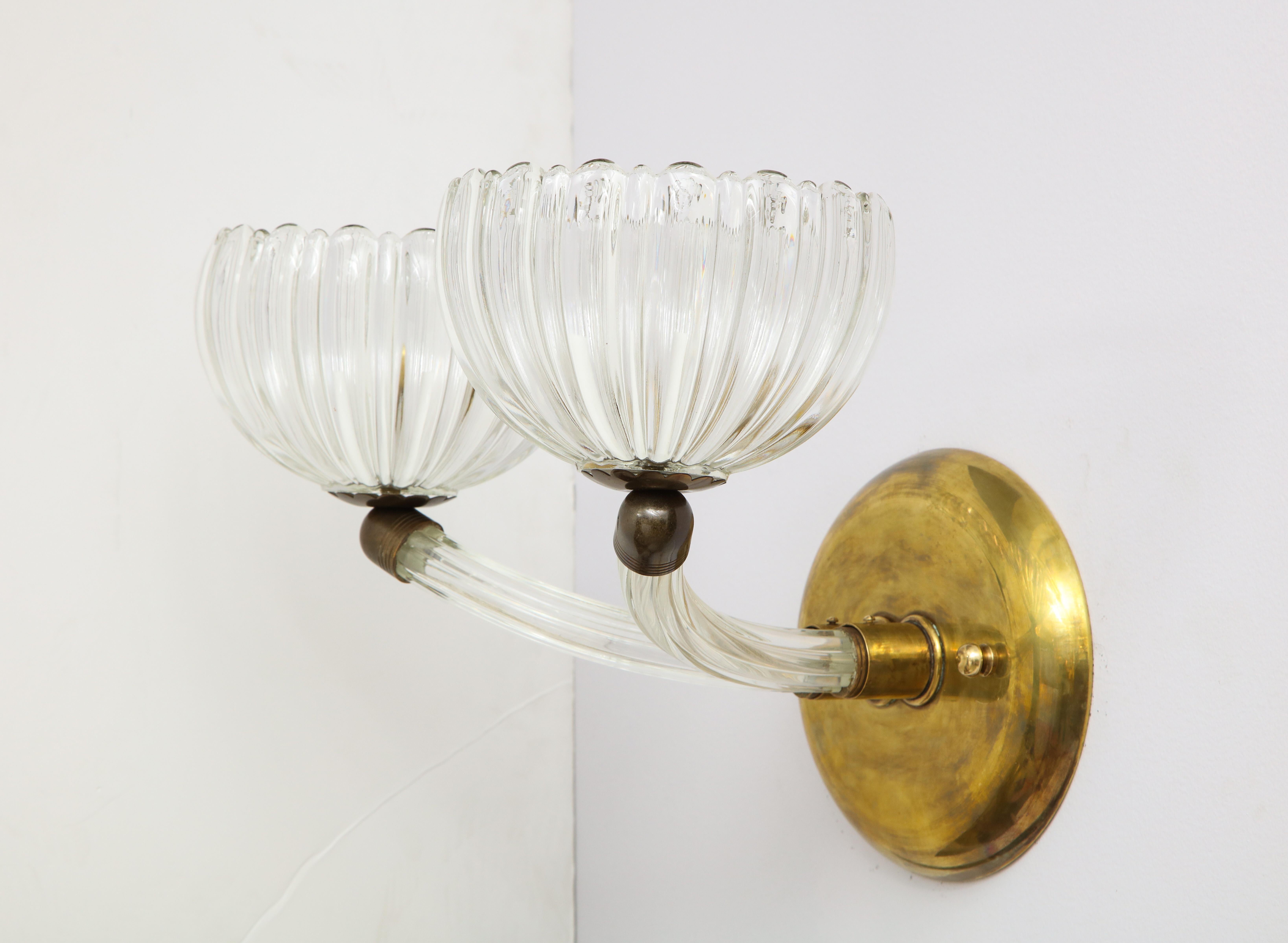 Pair of Italian Murano Glass and Brass Wall Sconces For Sale 3