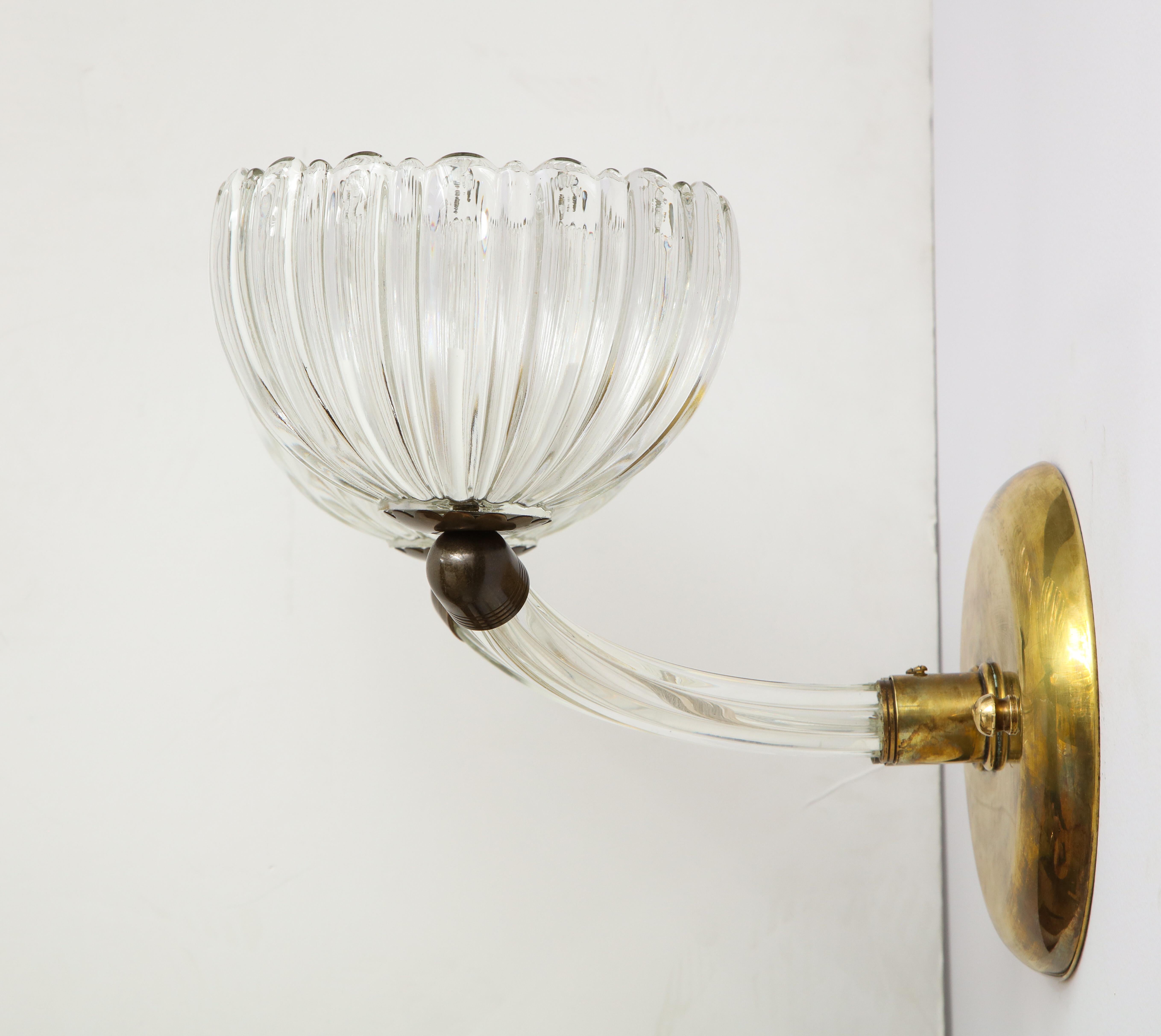 Pair of Italian Murano Glass and Brass Wall Sconces For Sale 4