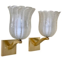 Pair of Italian Murano Glass and Brass Wall Sconces