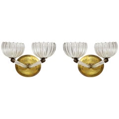 Pair of Italian Murano Glass and Brass Wall Sconces