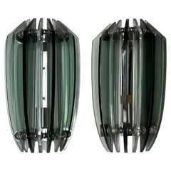 Pair of Italian Murano glass and chrome wall lights by Veca made in Italy 1960