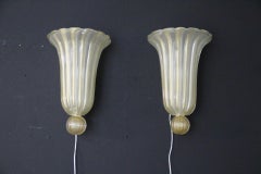 Pair of Italian Murano Glass and Gold Fleck Wall Sconces, Mid-20th Century