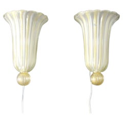 Pair of Italian Murano Glass and Gold Fleck Wall Sconces, Mid-20th Century