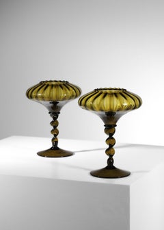 Pair of Italian Murano glass bowl vases, Liberty Bohemian twisted design