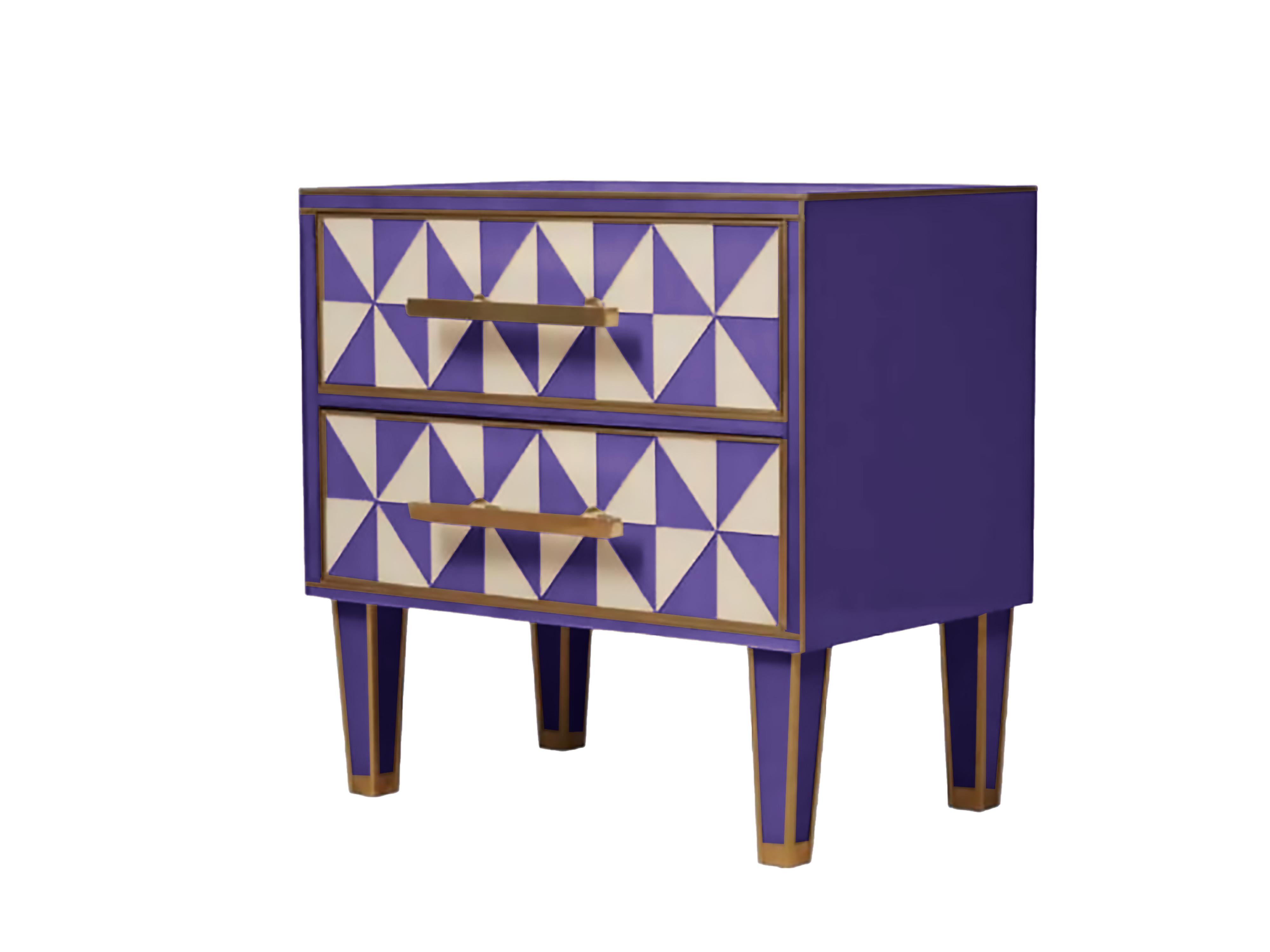 Pareja de veladores italianos de cristal de Murano y latón 'Efecto óptico' morado y blanco Italian en venta