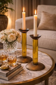 Paar italienische Murano-Glas-Kerzenhalter von Karl Springer für Seguso, signiert